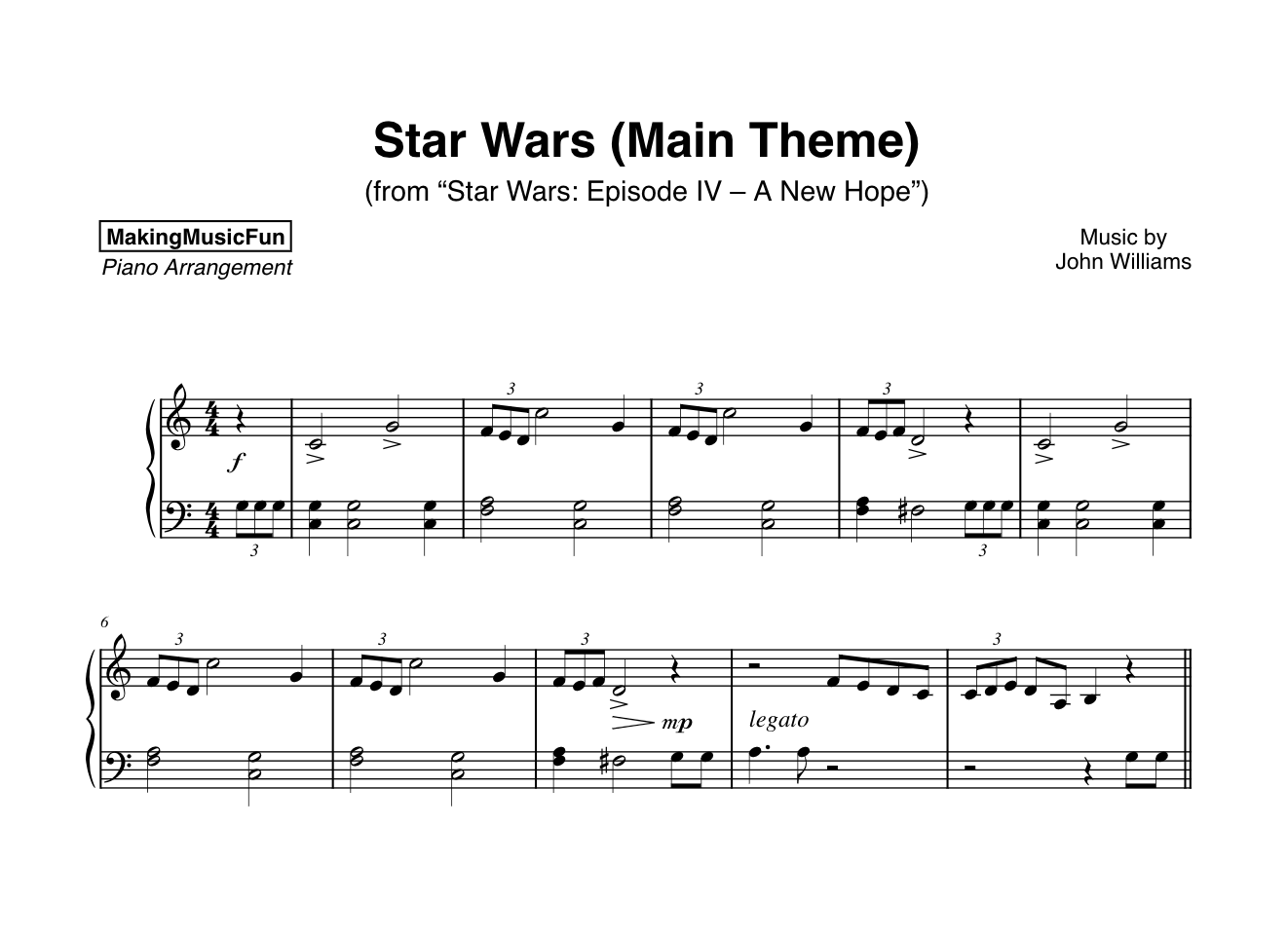 Star Wars Main Theme Piano Sheet Music (PDF) Bluebird Music. bluebirdmusicl...