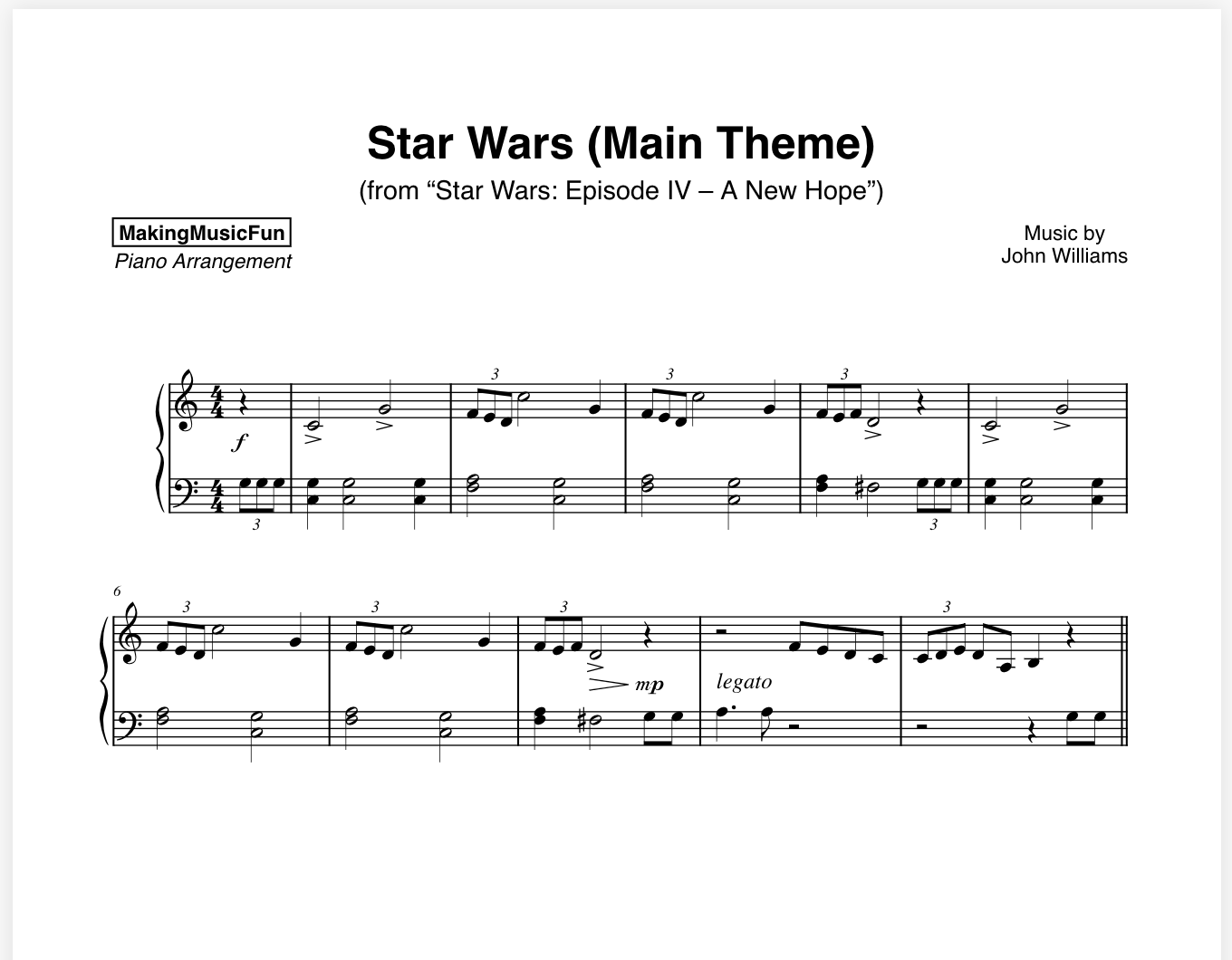 Star Wars for Beginning Piano Solo 110287 
